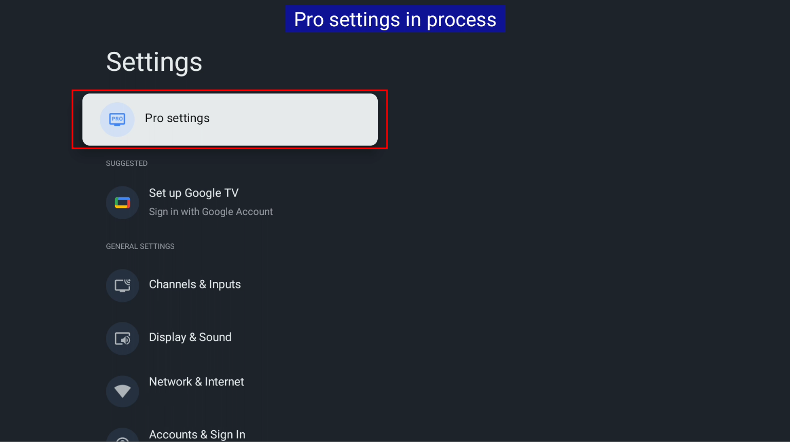 Pro settings in process Settings Menu option.png